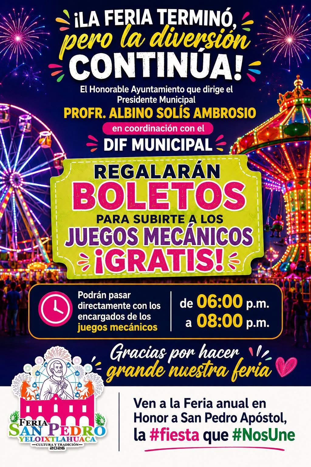 ¡La Feria San Pedro Yeloixtlahuaca 2026 terminó, pero la diversión continúa! ✨🎡